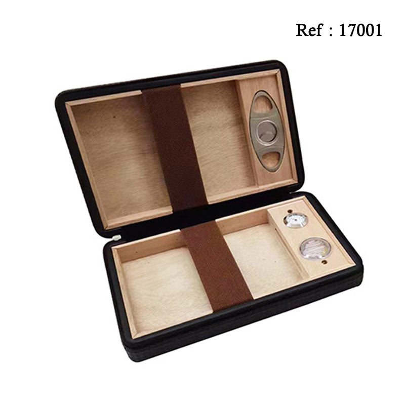 Cave de voyage noire avec hygromètre, humidificateur & coupe-cigares